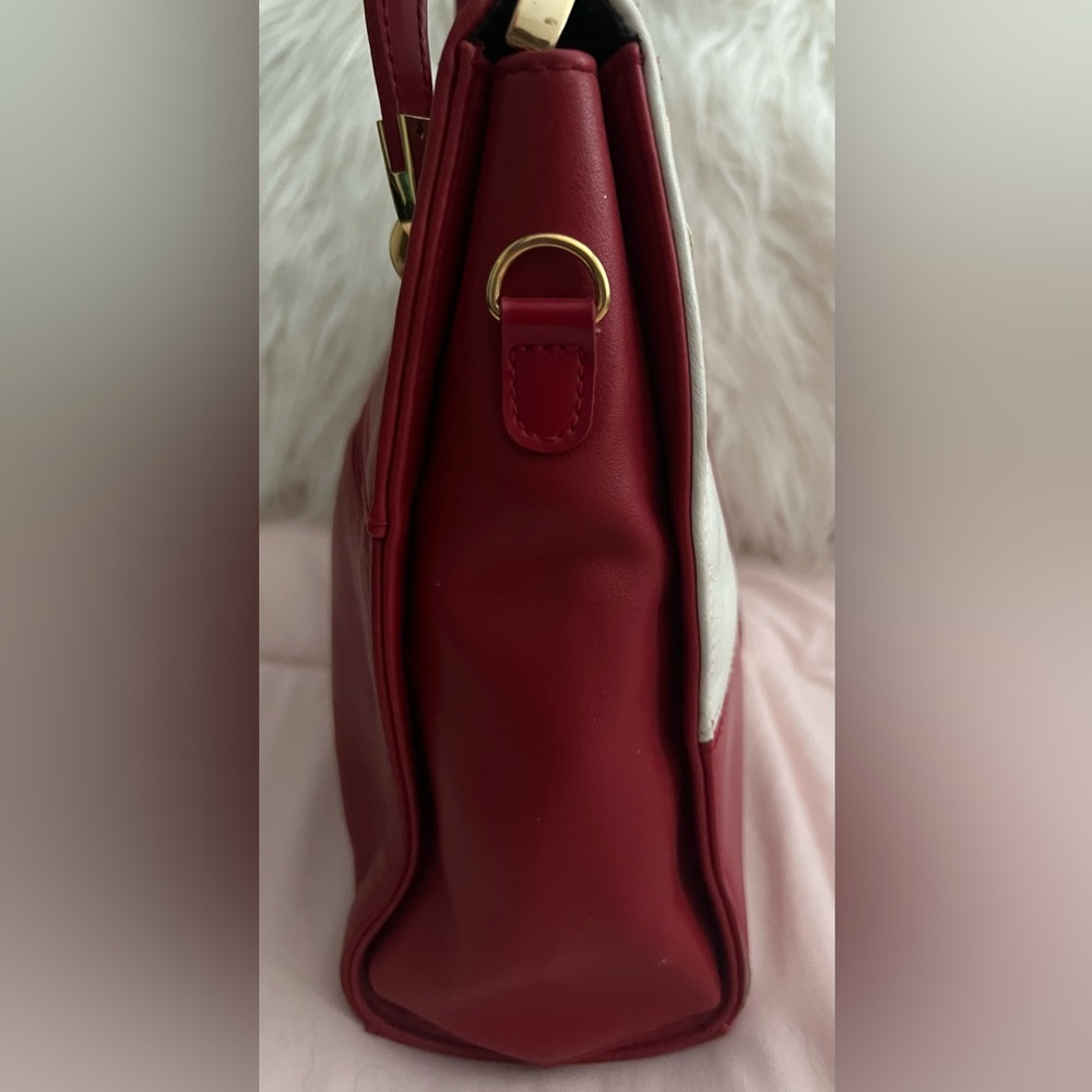 Leather Red and White Color Block Bag - Picture 3 of 12